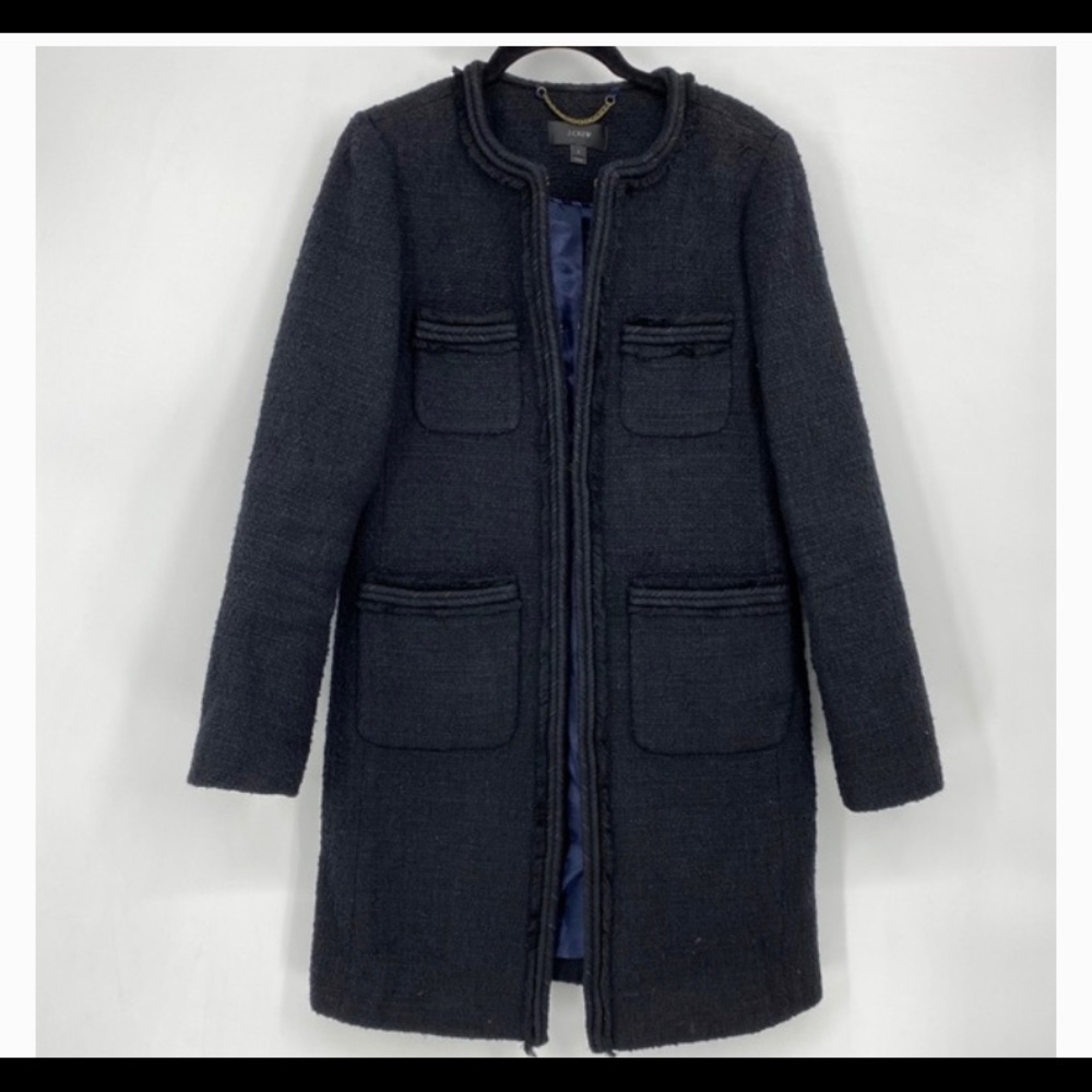 J.crew collarless lady coat Braided Wool trim